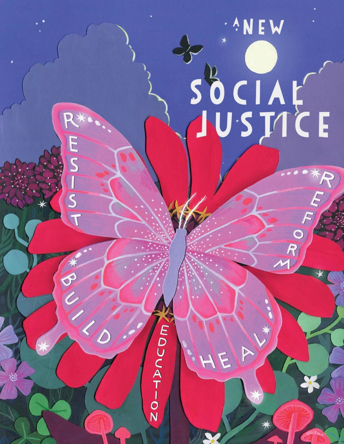 An inspiring drawing speaking to the variety of actions needed to grow socially just systems